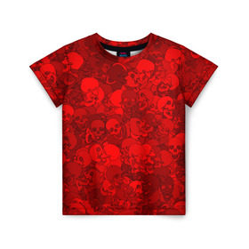Детская футболка 3D с принтом Красные черепа в Белгороде, 100% гипоаллергенный полиэфир | прямой крой, круглый вырез горловины, длина до линии бедер, чуть спущенное плечо, ткань немного тянется | камуфляж | кости | красный | милитари | паттерн | скелет | текстура | хеллоуин