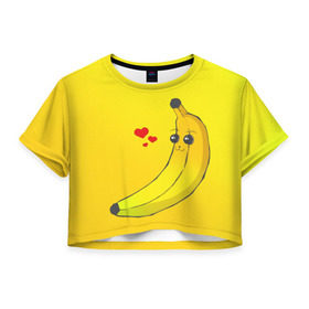 Женская футболка 3D укороченная с принтом Just Banana (Yellow) в Белгороде, 100% полиэстер | круглая горловина, длина футболки до линии талии, рукава с отворотами | banana | банан | желтый | оранжевый | фрукты