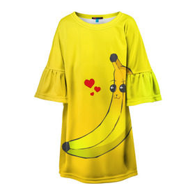 Детское платье 3D с принтом Just Banana (Yellow) в Белгороде, 100% полиэстер | прямой силуэт, чуть расширенный к низу. Круглая горловина, на рукавах — воланы | banana | банан | желтый | оранжевый | фрукты