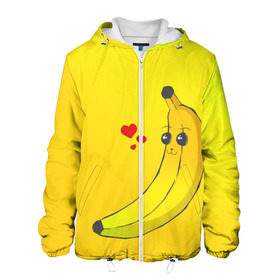Мужская куртка 3D с принтом Just Banana (Yellow) в Белгороде, ткань верха — 100% полиэстер, подклад — флис | прямой крой, подол и капюшон оформлены резинкой с фиксаторами, два кармана без застежек по бокам, один большой потайной карман на груди. Карман на груди застегивается на липучку | Тематика изображения на принте: banana | банан | желтый | оранжевый | фрукты