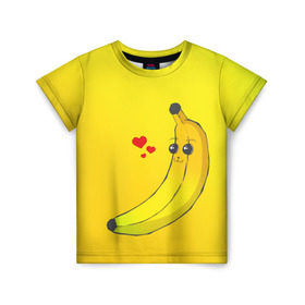 Детская футболка 3D с принтом Just Banana (Yellow) в Белгороде, 100% гипоаллергенный полиэфир | прямой крой, круглый вырез горловины, длина до линии бедер, чуть спущенное плечо, ткань немного тянется | banana | банан | желтый | оранжевый | фрукты