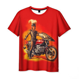 Мужская футболка 3D с принтом Всадник в Белгороде, 100% полиэфир | прямой крой, круглый вырез горловины, длина до линии бедер | Тематика изображения на принте: bike | harley | honda | kawasaki | moto | suzuki | yamaha | байкер | всадник | мотоцикл | рыцарь