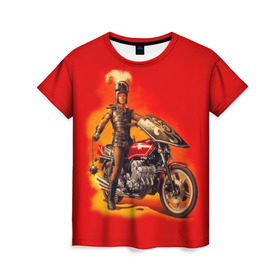 Женская футболка 3D с принтом Всадник в Белгороде, 100% полиэфир ( синтетическое хлопкоподобное полотно) | прямой крой, круглый вырез горловины, длина до линии бедер | bike | harley | honda | kawasaki | moto | suzuki | yamaha | байкер | всадник | мотоцикл | рыцарь