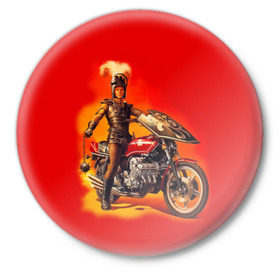 Значок с принтом Всадник в Белгороде,  металл | круглая форма, металлическая застежка в виде булавки | bike | harley | honda | kawasaki | moto | suzuki | yamaha | байкер | всадник | мотоцикл | рыцарь