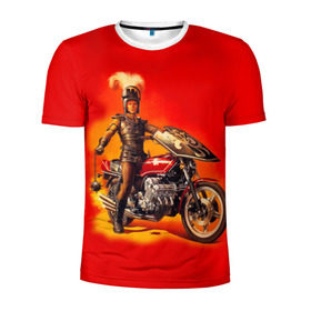 Мужская футболка 3D спортивная с принтом Всадник в Белгороде, 100% полиэстер с улучшенными характеристиками | приталенный силуэт, круглая горловина, широкие плечи, сужается к линии бедра | bike | harley | honda | kawasaki | moto | suzuki | yamaha | байкер | всадник | мотоцикл | рыцарь