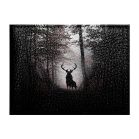 Обложка для студенческого билета с принтом Лес / Олень в тумане в Белгороде, натуральная кожа | Размер: 11*8 см; Печать на всей внешней стороне | Тематика изображения на принте: абстракция | арт | глаза | девушка | деревья | животное | животные | лес | листья | лучшие | ночь | олень | пейзаж | природа | туман | хеллоуин