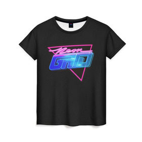 Женская футболка 3D с принтом Neon Grid в Белгороде, 100% полиэфир ( синтетическое хлопкоподобное полотно) | прямой крой, круглый вырез горловины, длина до линии бедер | 80 е | 80s | 90 е | 90s | gta | miami | music | retro | retro wave | style | vhs | vice city | вайс сити | восьмидесятые | гта | девяностые | майами | синти