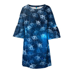 Детское платье 3D с принтом Летающие макаронные монстры в Белгороде, 100% полиэстер | прямой силуэт, чуть расширенный к низу. Круглая горловина, на рукавах — воланы | галактикаб паттерн | звезды | космос | лапша | лмм | мем | пастафарианство | спагетти | тефтели | фрикадельки