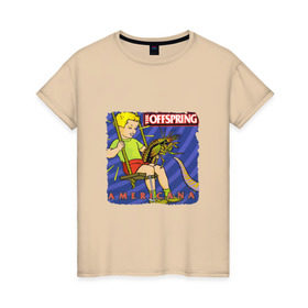 Женская футболка хлопок с принтом The Offspring - americana в Белгороде, 100% хлопок | прямой крой, круглый вырез горловины, длина до линии бедер, слегка спущенное плечо | the offspring | качели | офспринг | оффспринг | рок | таракан | щупальце