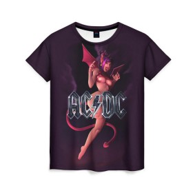 Женская футболка 3D с принтом AC/DC в Белгороде, 100% полиэфир ( синтетическое хлопкоподобное полотно) | прямой крой, круглый вырез горловины, длина до линии бедер | ac dc | angus | hard | heavy | metal | rock. music | девушка | демон | дьявол | черт | чертик