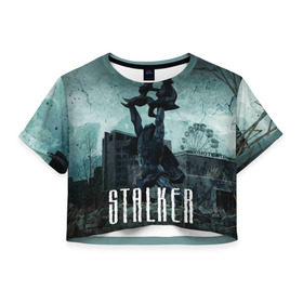 Женская футболка 3D укороченная с принтом Stalker в Белгороде, 100% полиэстер | круглая горловина, длина футболки до линии талии, рукава с отворотами | stalker | сталкер