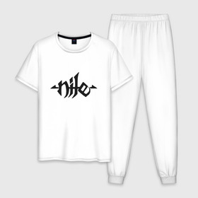 Мужская пижама хлопок с принтом Nile death metal логотип в Белгороде, 100% хлопок | брюки и футболка прямого кроя, без карманов, на брюках мягкая резинка на поясе и по низу штанин
 | death | logo | metal | nile | лототип | метал | музыка | шрифт | эмблема