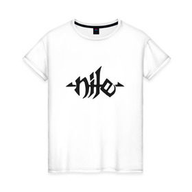 Женская футболка хлопок с принтом Nile death metal логотип в Белгороде, 100% хлопок | прямой крой, круглый вырез горловины, длина до линии бедер, слегка спущенное плечо | death | logo | metal | nile | лототип | метал | музыка | шрифт | эмблема