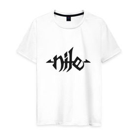Мужская футболка хлопок с принтом Nile death metal логотип в Белгороде, 100% хлопок | прямой крой, круглый вырез горловины, длина до линии бедер, слегка спущенное плечо. | Тематика изображения на принте: death | logo | metal | nile | лототип | метал | музыка | шрифт | эмблема
