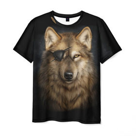 Мужская футболка 3D с принтом Морской волк в Белгороде, 100% полиэфир | прямой крой, круглый вырез горловины, длина до линии бедер | волк | глаз | животное | зверь | корабль | моряк | пират | собака | флот | хищник