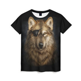 Женская футболка 3D с принтом Морской волк в Белгороде, 100% полиэфир ( синтетическое хлопкоподобное полотно) | прямой крой, круглый вырез горловины, длина до линии бедер | волк | глаз | животное | зверь | корабль | моряк | пират | собака | флот | хищник