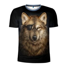 Мужская футболка 3D спортивная с принтом Морской волк в Белгороде, 100% полиэстер с улучшенными характеристиками | приталенный силуэт, круглая горловина, широкие плечи, сужается к линии бедра | волк | глаз | животное | зверь | корабль | моряк | пират | собака | флот | хищник
