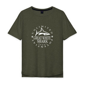 Мужская футболка хлопок Oversize с принтом White Shark Black в Белгороде, 100% хлопок | свободный крой, круглый ворот, “спинка” длиннее передней части | Тематика изображения на принте: акула | настроение | новая | пацанская | позитив | прикольные картинки