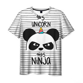 Мужская футболка 3D с принтом 5% Единорог 95% Ниндзя в Белгороде, 100% полиэфир | прямой крой, круглый вырез горловины, длина до линии бедер | animals | ninja | panda | rainbow | stripes | единорог | животные | зверь | линии | ниндзя | панда | полосы | радуга | самурай