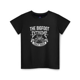 Детская футболка хлопок с принтом Bigfoot Crazy Black в Белгороде, 100% хлопок | круглый вырез горловины, полуприлегающий силуэт, длина до линии бедер | Тематика изображения на принте: bigfoot | автомобили | надпись | спорт
