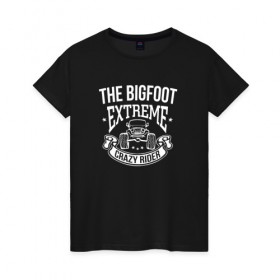 Женская футболка хлопок с принтом Bigfoot Crazy Black в Белгороде, 100% хлопок | прямой крой, круглый вырез горловины, длина до линии бедер, слегка спущенное плечо | bigfoot | автомобили | надпись | спорт