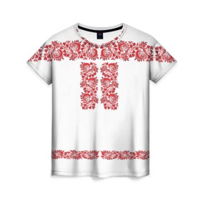 Женская футболка 3D с принтом Вышиванка в Белгороде, 100% полиэфир ( синтетическое хлопкоподобное полотно) | прямой крой, круглый вырез горловины, длина до линии бедер | белорусская | вышиванка | древнерусская | к празднику | косоворотка | красные | масленица | национальная одежда | патриотическая | рубаха | русская | узоры | украинская