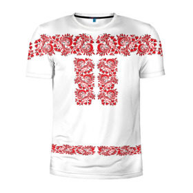 Мужская футболка 3D спортивная с принтом Вышиванка в Белгороде, 100% полиэстер с улучшенными характеристиками | приталенный силуэт, круглая горловина, широкие плечи, сужается к линии бедра | Тематика изображения на принте: белорусская | вышиванка | древнерусская | к празднику | косоворотка | красные | масленица | национальная одежда | патриотическая | рубаха | русская | узоры | украинская
