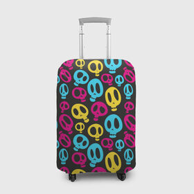 Чехол для чемодана 3D с принтом Веселый Хэллоуин в Белгороде, 86% полиэфир, 14% спандекс | двустороннее нанесение принта, прорези для ручек и колес | Тематика изображения на принте: желтый | розовый | синий | череп
