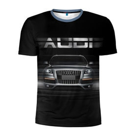 Мужская футболка 3D спортивная с принтом Audi Q7 скорость в Белгороде, 100% полиэстер с улучшенными характеристиками | приталенный силуэт, круглая горловина, широкие плечи, сужается к линии бедра | audi | авто | автомобиль | ауди | кольца | красивая | кроссовер | крутая | марка | машина | надпись | немецкая иномарка | прикольная | тачка | черная | эмблема
