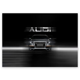 Поздравительная открытка с принтом Audi Q7 скорость в Белгороде, 100% бумага | плотность бумаги 280 г/м2, матовая, на обратной стороне линовка и место для марки
 | audi | авто | автомобиль | ауди | кольца | красивая | кроссовер | крутая | марка | машина | надпись | немецкая иномарка | прикольная | тачка | черная | эмблема