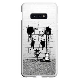 Чехол для Samsung S10E с принтом Панда вандал в Белгороде, Силикон | Область печати: задняя сторона чехла, без боковых панелей | бамбук | бамбуковый медведь | банка | животное | зубы | капли | когти | краска | красная книга | лапы | мишка | панда | подтеки | прикол | прикольный | рисует | следы | черный | япония