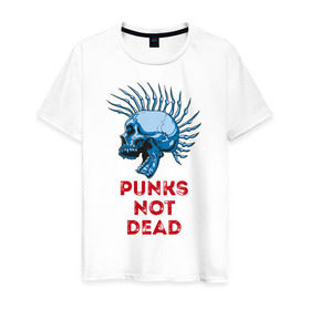 Мужская футболка хлопок с принтом Punks not dead в Белгороде, 100% хлопок | прямой крой, круглый вырез горловины, длина до линии бедер, слегка спущенное плечо. | music | punk | rock | skull | музыка | панк | рок | череп | черепа