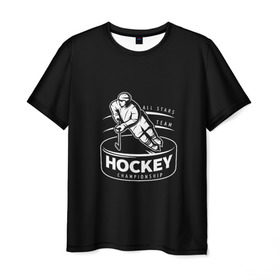 Мужская футболка 3D с принтом Championship Hockey! в Белгороде, 100% полиэфир | прямой крой, круглый вырез горловины, длина до линии бедер | bandy | hockey | клюшка | коньки | лед | спорт | хоккей