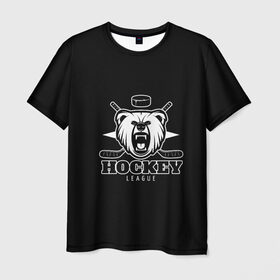 Мужская футболка 3D с принтом Bear hockey в Белгороде, 100% полиэфир | прямой крой, круглый вырез горловины, длина до линии бедер | bandy | hockey | клюшка | коньки | лед | спорт | хоккей