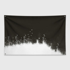 Флаг-баннер с принтом Ночная полянка в Белгороде, 100% полиэстер | размер 67 х 109 см, плотность ткани — 95 г/м2; по краям флага есть четыре люверса для крепления | бабочки | белый | кусты | ночь | цветы | чб | черно белое | черный