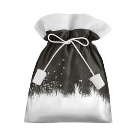 Подарочный 3D мешок с принтом Ночная полянка в Белгороде, 100% полиэстер | Размер: 29*39 см | Тематика изображения на принте: бабочки | белый | кусты | ночь | цветы | чб | черно белое | черный