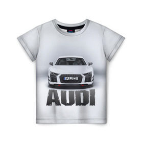Детская футболка 3D с принтом Audi серебро в Белгороде, 100% гипоаллергенный полиэфир | прямой крой, круглый вырез горловины, длина до линии бедер, чуть спущенное плечо, ткань немного тянется | Тематика изображения на принте: ауди | машина
