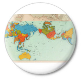 Значок с принтом Правильная карта мира. в Белгороде,  металл | круглая форма, металлическая застежка в виде булавки | authagraph world map | австралия | азия | америка | глобус | гренландия | дизайн карты мира | европа | карта | мир