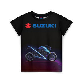 Детская футболка 3D с принтом Suzuki в Белгороде, 100% гипоаллергенный полиэфир | прямой крой, круглый вырез горловины, длина до линии бедер, чуть спущенное плечо, ткань немного тянется | Тематика изображения на принте: suzuki | байк | мотик | мото | мотоцикл | спортбайк | сузуки