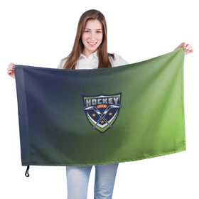 Флаг 3D с принтом Hockey в Белгороде, 100% полиэстер | плотность ткани — 95 г/м2, размер — 67 х 109 см. Принт наносится с одной стороны | зеленый | спорт | хоккей