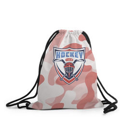 Рюкзак-мешок 3D с принтом Hockey в Белгороде, 100% полиэстер | плотность ткани — 200 г/м2, размер — 35 х 45 см; лямки — толстые шнурки, застежка на шнуровке, без карманов и подкладки | камуфляж | каска | красный | спорт | шлем