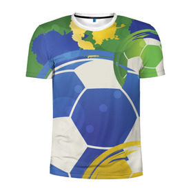 Мужская футболка 3D спортивная с принтом Яркий футбол в Белгороде, 100% полиэстер с улучшенными характеристиками | приталенный силуэт, круглая горловина, широкие плечи, сужается к линии бедра | бразилия | желтый | зеленый | игра | мяч | синий | цвет
