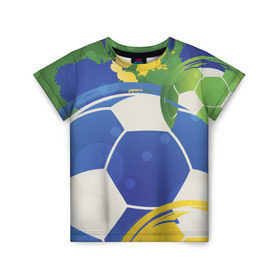Детская футболка 3D с принтом Яркий футбол в Белгороде, 100% гипоаллергенный полиэфир | прямой крой, круглый вырез горловины, длина до линии бедер, чуть спущенное плечо, ткань немного тянется | бразилия | желтый | зеленый | игра | мяч | синий | цвет