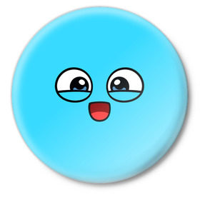 Значок с принтом Эмодзи / Смайл (голубой цвет) в Белгороде,  металл | круглая форма, металлическая застежка в виде булавки | Тематика изображения на принте: глаза | милые | подарок | смайл | смайлик | улыбка | эмодзи | эмоции