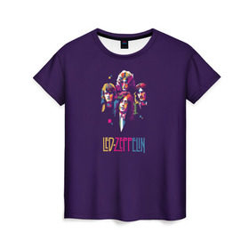 Женская футболка 3D с принтом Led Zeppelin Color в Белгороде, 100% полиэфир ( синтетическое хлопкоподобное полотно) | прямой крой, круглый вырез горловины, длина до линии бедер | рок