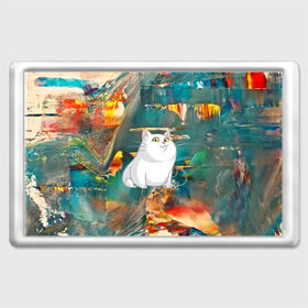 Магнит 45*70 с принтом Белый котик в Белгороде, Пластик | Размер: 78*52 мм; Размер печати: 70*45 | cat | арт | взгляд | кот | кот хипстер | котёнок | котятки | котятушки | кошечки | кошка | мордочка