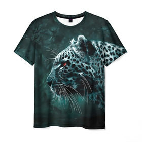 Мужская футболка 3D с принтом Леопард неоновый в Белгороде, 100% полиэфир | прямой крой, круглый вырез горловины, длина до линии бедер | гепард | леопард | темный | хищник