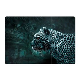 Магнитный плакат 3Х2 с принтом Леопард неоновый в Белгороде, Полимерный материал с магнитным слоем | 6 деталей размером 9*9 см | Тематика изображения на принте: гепард | леопард | темный | хищник