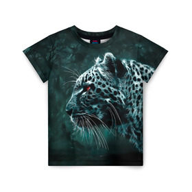 Детская футболка 3D с принтом Леопард неоновый в Белгороде, 100% гипоаллергенный полиэфир | прямой крой, круглый вырез горловины, длина до линии бедер, чуть спущенное плечо, ткань немного тянется | гепард | леопард | темный | хищник