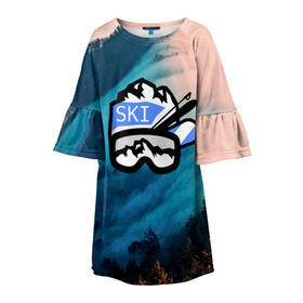 Детское платье 3D с принтом SKI в Белгороде, 100% полиэстер | прямой силуэт, чуть расширенный к низу. Круглая горловина, на рукавах — воланы | ski patrol | sport | возвышение | возвышенность | гора | горка | национальный парк | облака | склон | снег | спорт | холм